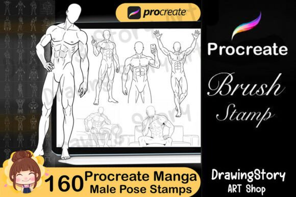 Download 160 Procreate Manga Male Pose Stamp - Procreate man Collection