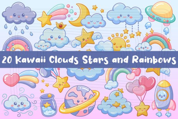 Download Kawaii Clouds Stars and Rainbows - Premium Bundle